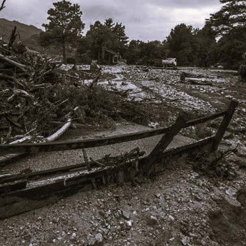 Damaged bridge after floods
